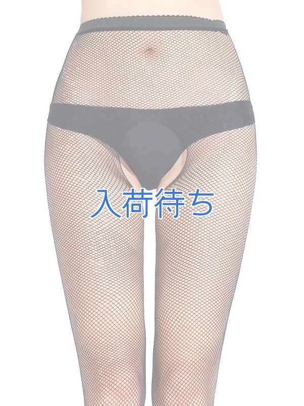 オープンクロッチ 網パンティストッキング・黒1